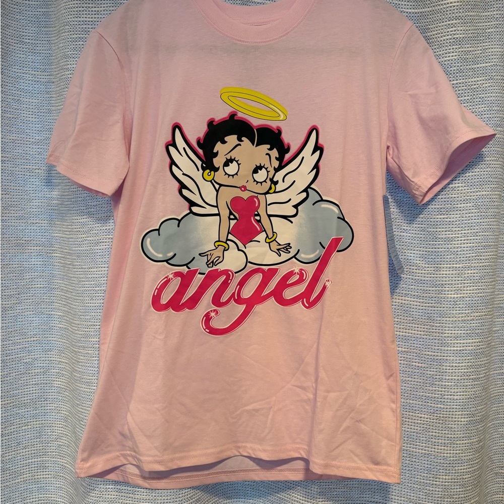 Betty Boop Ladies XS T-Shirt  Angel Wings Graphic Tee Fleischer Studios Pink